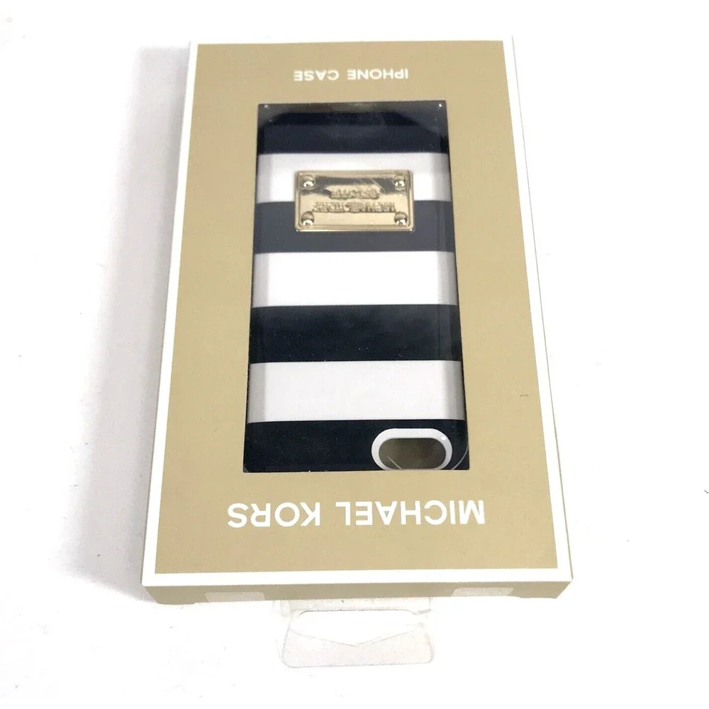 Michael Kors iPhone 5 Fitted Phone Case Hard Plastic Navy White Striped 5